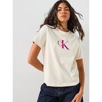Calvin Klein Jeans Monologo Short Sleeve T-Shirt - Cream