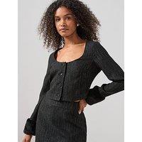The Very Collection Faux Fur Trim Scoop Neck Blazer Co-Ord - Black