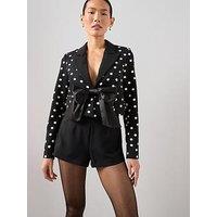 The Very Collection Polka Dot Tie Front Blazer - Black