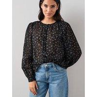 The Very Collection Ditsy Floral Button Through Blouse - Black