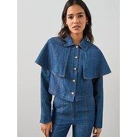 The Very Collection Cross Hatch Cape Denim Jacket Co-Ord - Blue