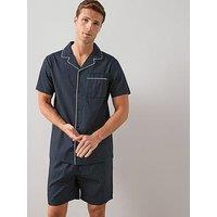 The Very Collection Pure Cotton Geo Print Short & Shirt Revere Geometric Pyjama Set - Navy
