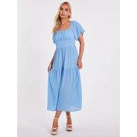 Quiz Light Blue Short Sleeve Midaxi Dress
