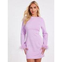 Quiz Lilac Feather Trim Mini Dress