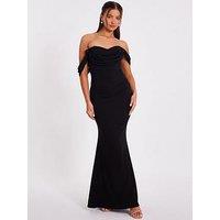 Quiz Petite Black Chiffon Bardot Maxi Dress