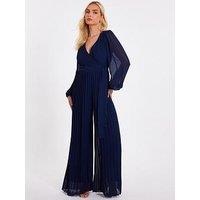 Quiz Navy Chiffon Pleated Jumpsuit