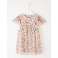 The Very Collection Girls Mesh Party Dress With Oversized Bow - Pink