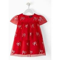 The Very Collection Girls Sequin Bow Party Dress - Red