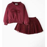 The Very Collection Girls Sweatshirt And Tulle Skirt - Burgundy/Red