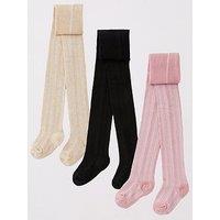 Mini V By Very Girls 3 Pack Cable Tights - Black/Cream/Pink - Multi