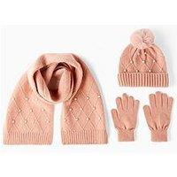 The Very Collection Kids Pearl Hat, Scarf And Gloves Set 3 Piece - Pink