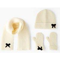 The Very Collection Kids Bow Hat, Scarf And Gloves 3-Piece Set - Cream