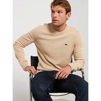 Lacoste Cotton Jersey Crew Neck Knitted Jumper- Beige