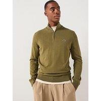 Lacoste 1/4 Zip Regular Fit High Neck Knitted Jumper - Khaki