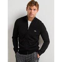 Lacoste Full Zip Regular Fit High Neck Knitted Jumper- Black