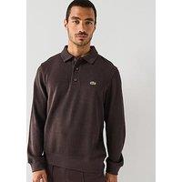 Lacoste Classic Fit Ribbed Polo Collar Crew Sweat - Brown