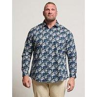 Badrhino Leaf Print Long Sleeve Shirt - Blue