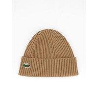 Lacoste Ribbed Knitted Beanie- Brown