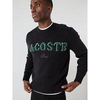Lacoste Crew Neck Textured Logo Knitted Jumper- Black