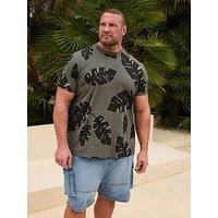 Badrhino Tonal Leaf Print T-Shirt - Grey