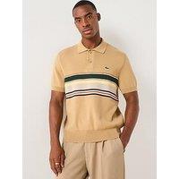 Lacoste Short Sleeve Striped Knitted Polo Shirt - Beige