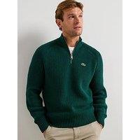 Lacoste High Neck 1/4 Zip Heavyweight Rib Knitted Jumper - Dark Green