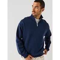 Lacoste Loose Fit Zip Neck Fleece Sweatshirt - Navy