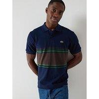 Lacoste French Made Striped Short Sleeve Polo Shirt - Navy
