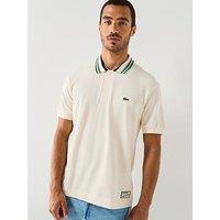 Lacoste French Made Premium Striped Short Sleeve Polo Shirt - Cream