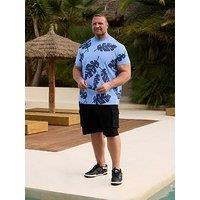 Badrhino Tonal Leaf Print T-Shirt - Blue