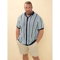 Badrhino Stripe Short Sleeve Knitted Shirt - Blue