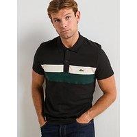 Lacoste Regular Fit Color Block Pique Short Sleeve Polo Shirt - Black