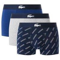 Lacoste 3 Pack Cotton Patterned Trunks- Navy