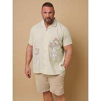 Badrhino Embroidered Short Sleeve Shirt - Natural