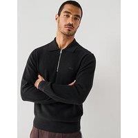 Lacoste Lacoste Half Zip Polo Knitted Jumper- Black