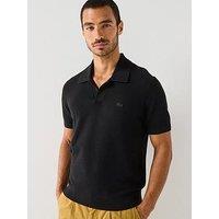 Lacoste Textured Buttonless Polo Collar Knitted Jumper - Black