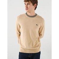 Lacoste Stripe Accent Crew Neck Knitted Jumper - Beige