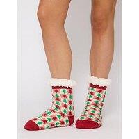 Loungeable Christmas Tree Fluffy Socks - Print