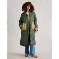 White Stuff Stella Longline Quilted Coat - Green