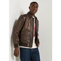 Levi'S Clayton Cuffed Leather Aviator Jacket - Brown