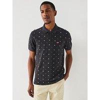 Levi'S Levis Housemark Logo Short Sleeve Patterned Polo Shirt - Black