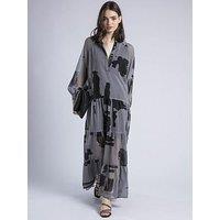 Religion Cala Tiered Boho Maxi Dress In Abstract Print - Grey