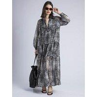 Religion Cala Tiered Boho Maxi Dress In Snake Skin Print - Natural