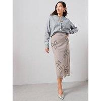 The Very Collection Bow Detail Embellished Midi Skirt Co-Ord - Grey
