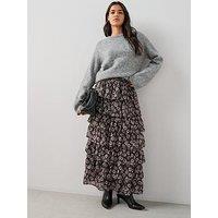 The Very Collection Floral Tiered Maxi Skirt - Black