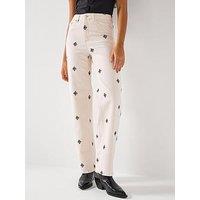 Vero Moda Vmtessa Wide Embroidered Denim Jeans - Ecru