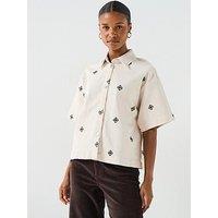 Vero Moda Short Sleeve Embroidered Denim Shirt - Cream