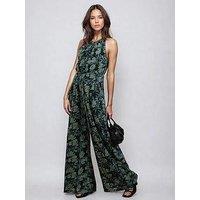Religion Crew Halterneck Jumpsuit In Green Floral - Green