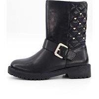 The Very Collection Girls Heart Stud Quilted Biker Boot - Black
