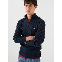 Gant Cotton Cable 1/4 Zip Knitted Jumper - Navy
